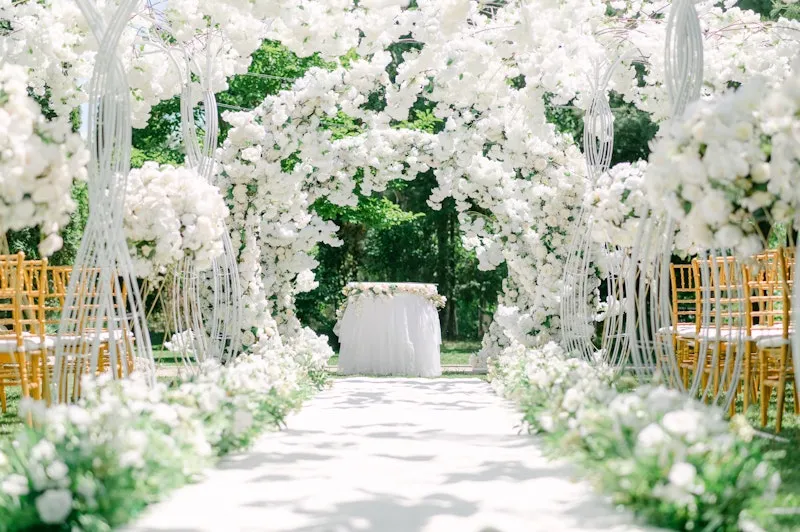 Elegant wedding venue with floral arrangements