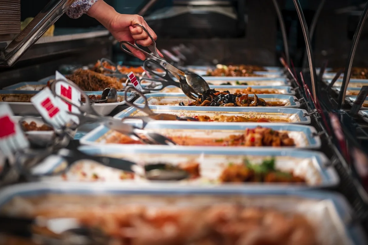 Catering trays with food ready for service