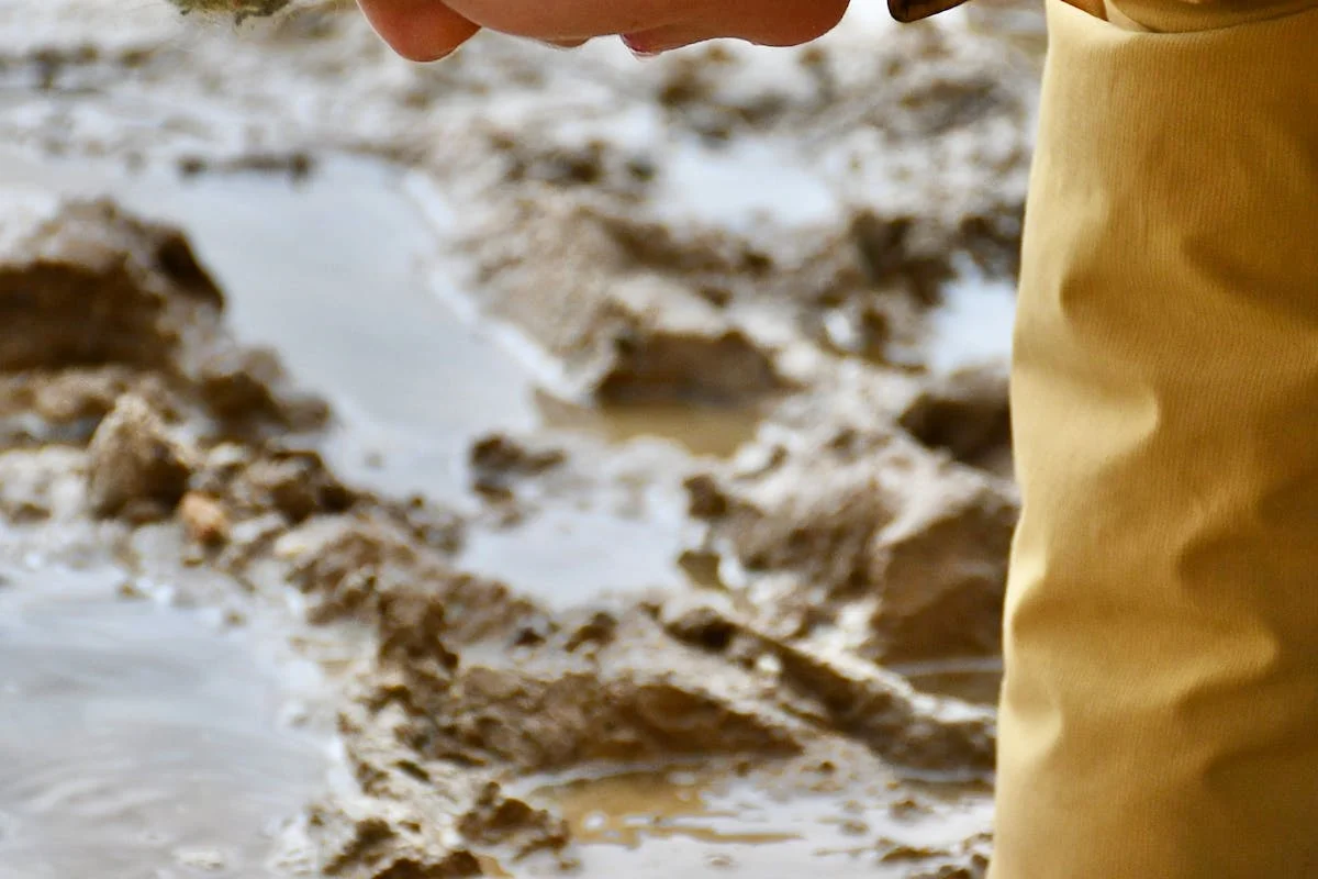 Child's hands playing with mud