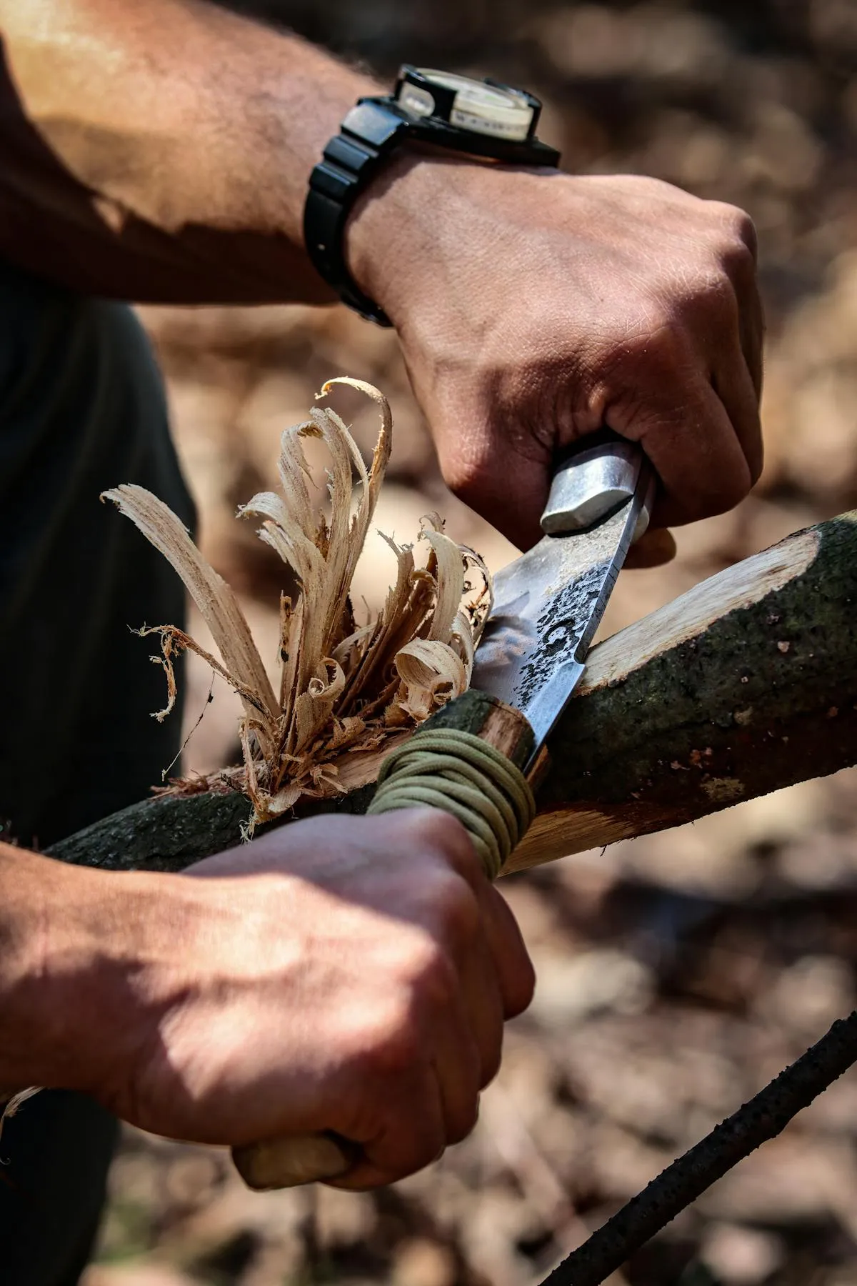 Child using woodland tools safely