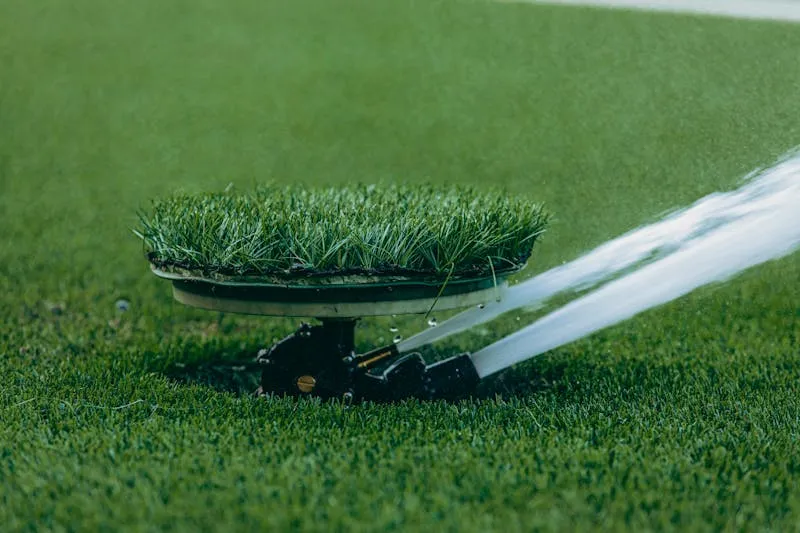 Pop-up lawn sprinkler in action