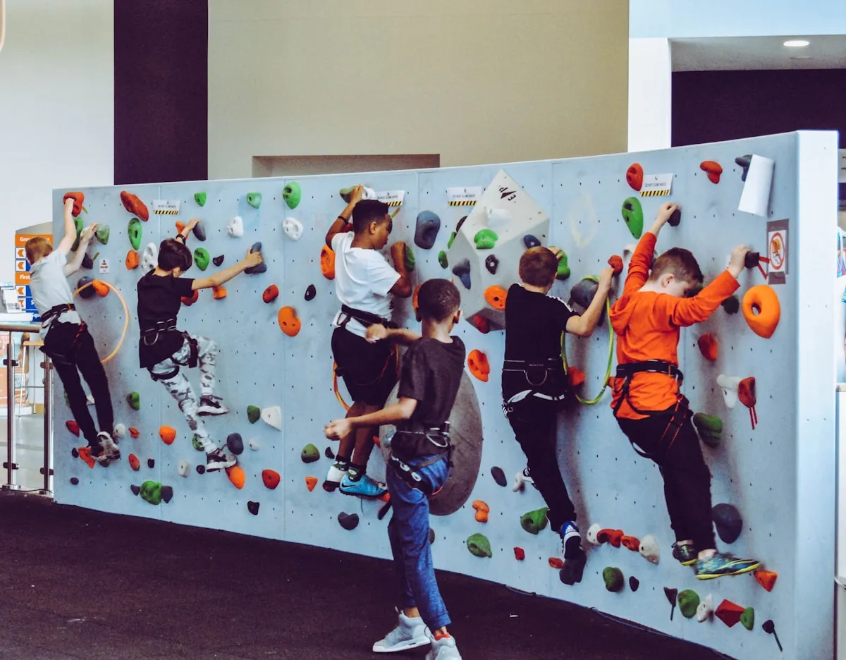 Indoor climbing wall with colourful holds
