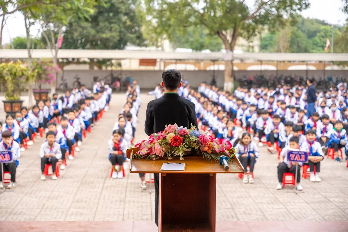 School assembly gathering