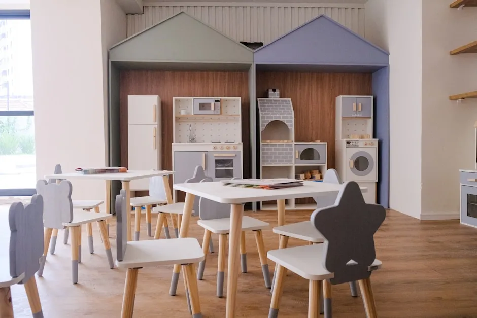 Teacher arranging classroom furniture safely
