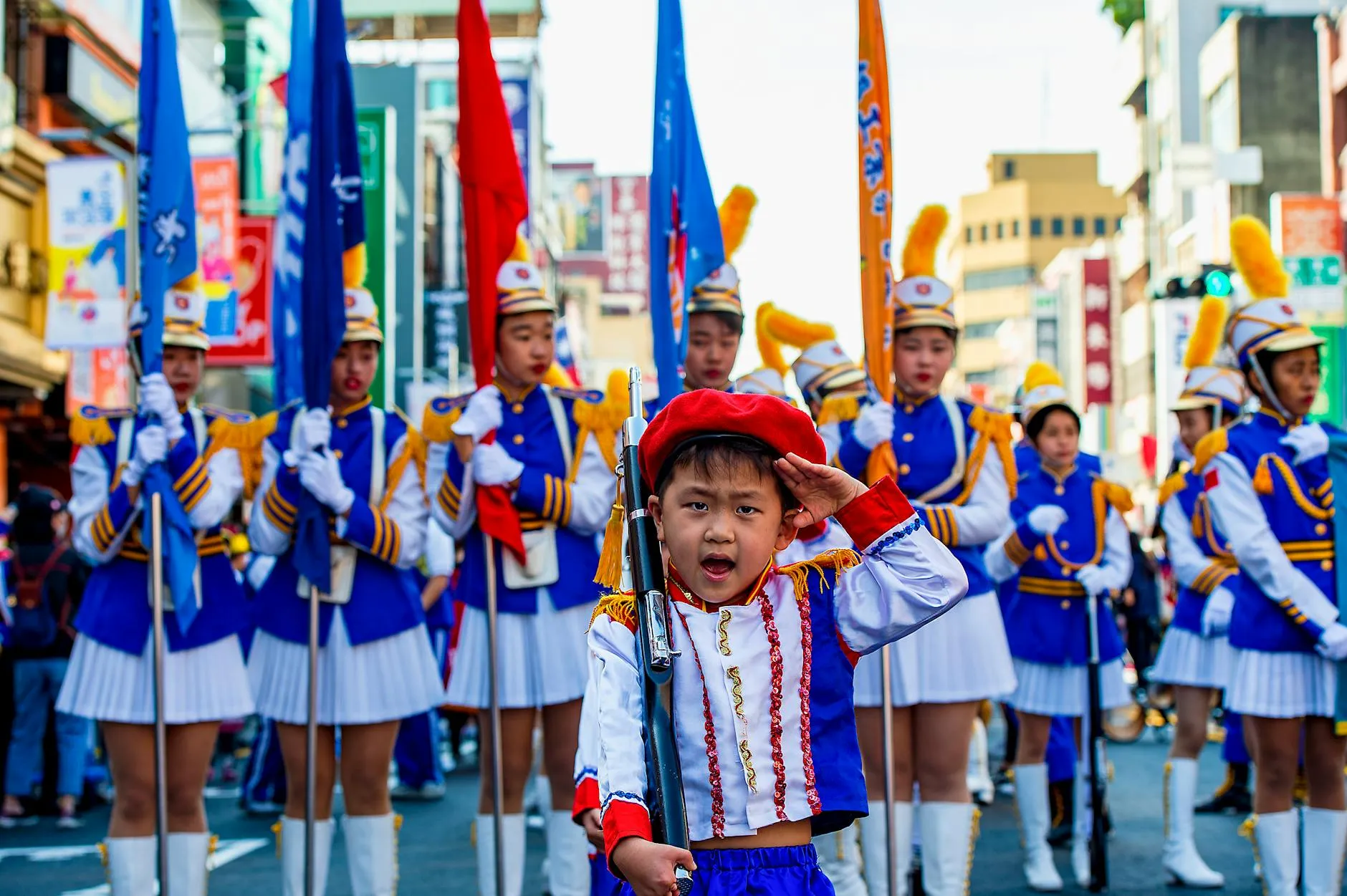 Children marching in school parade