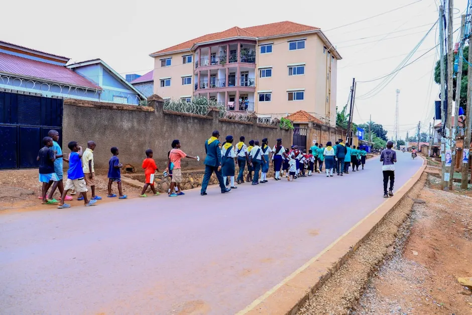 Students walking safely in group