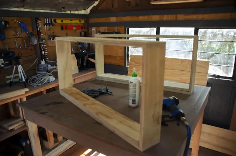Woodwork workshop with tools and materials