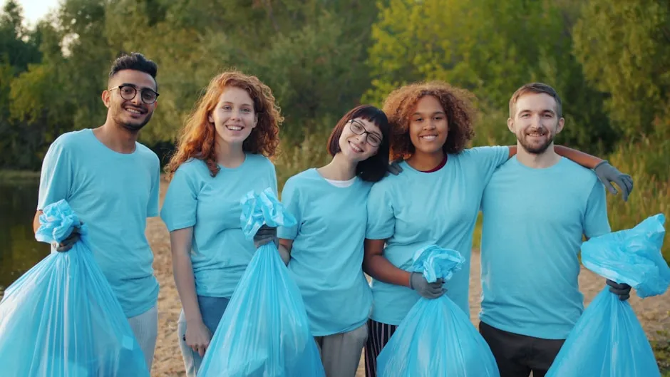 Volunteer group with collection bags