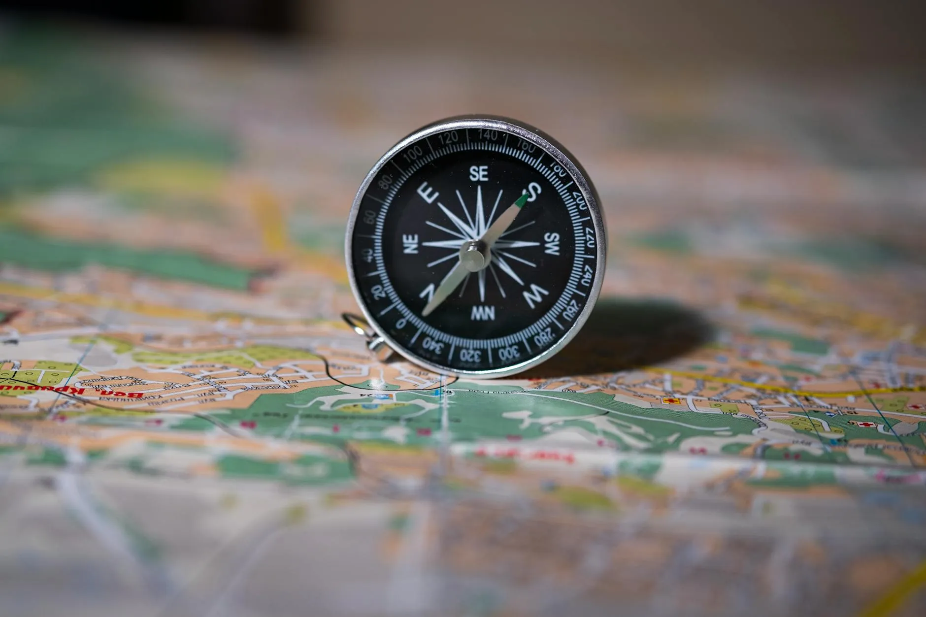 Compass on detailed map