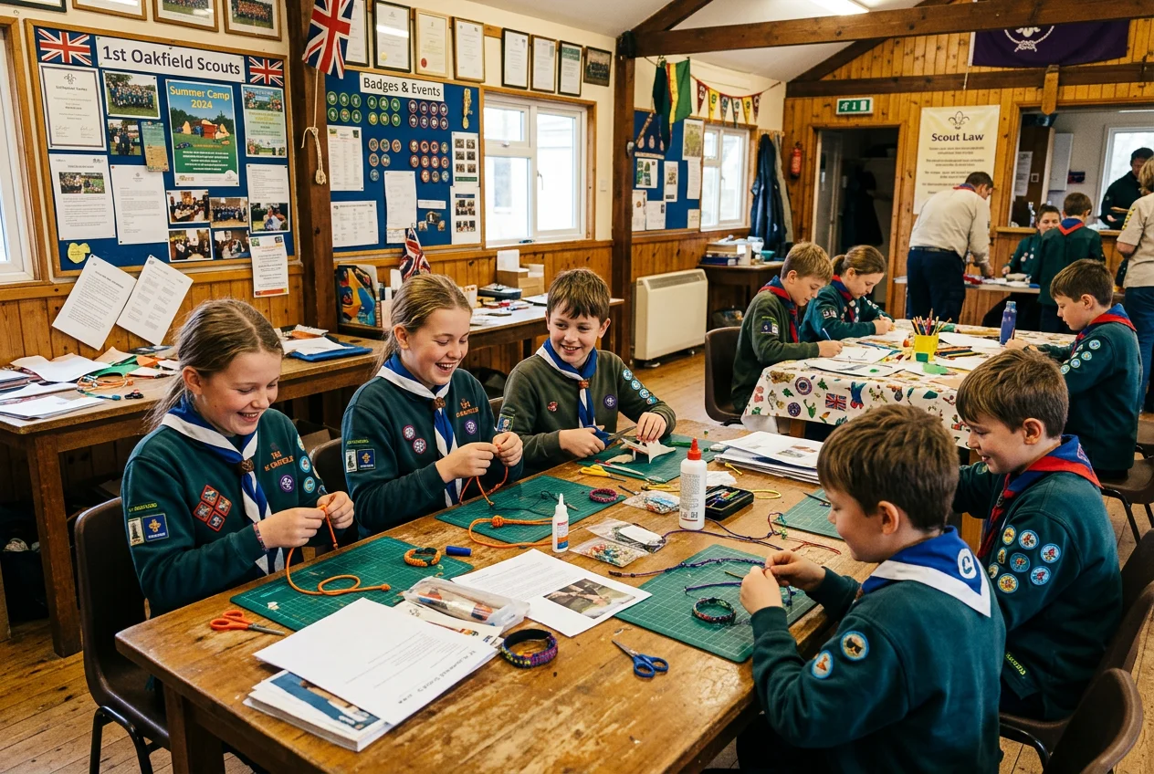 Young people in indoor scout meeting