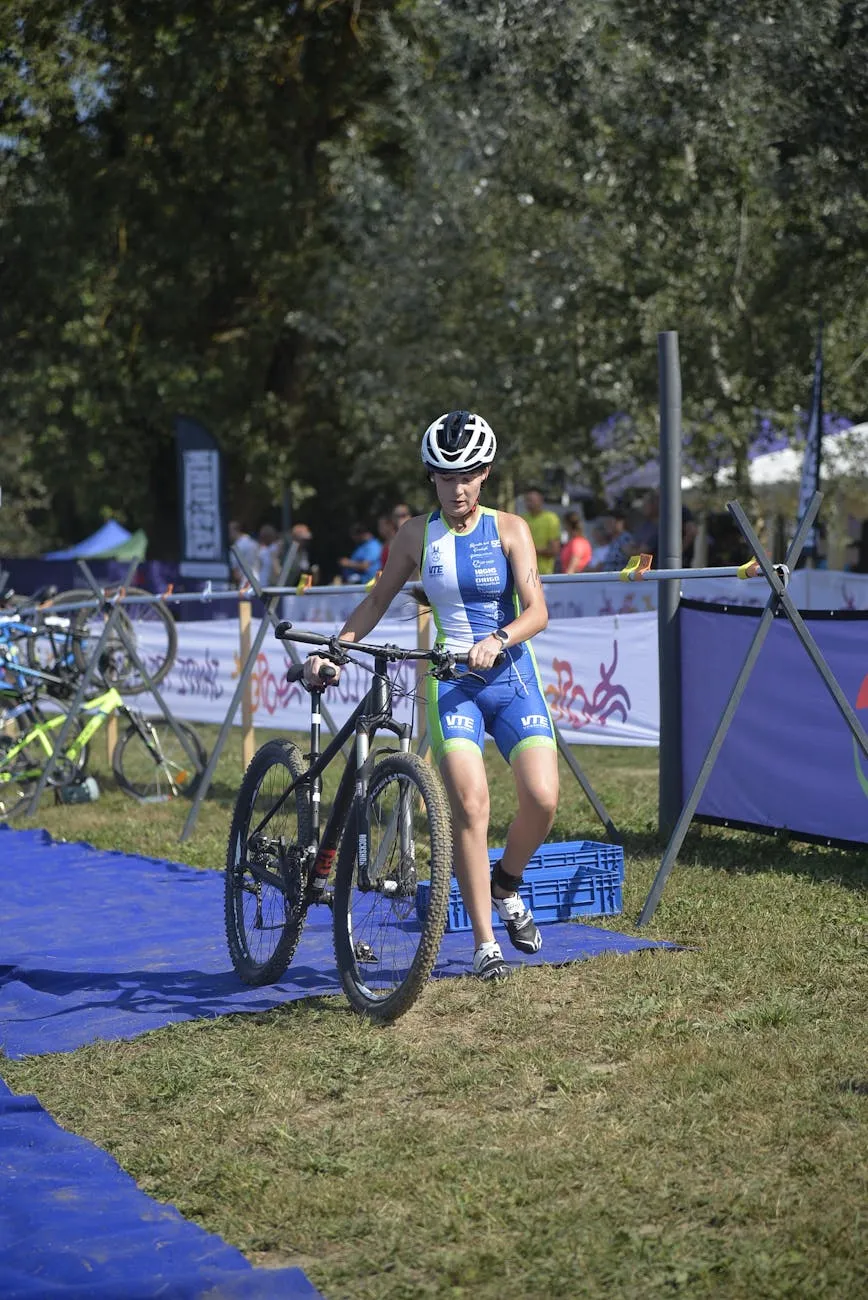 Triathlete in transition zone