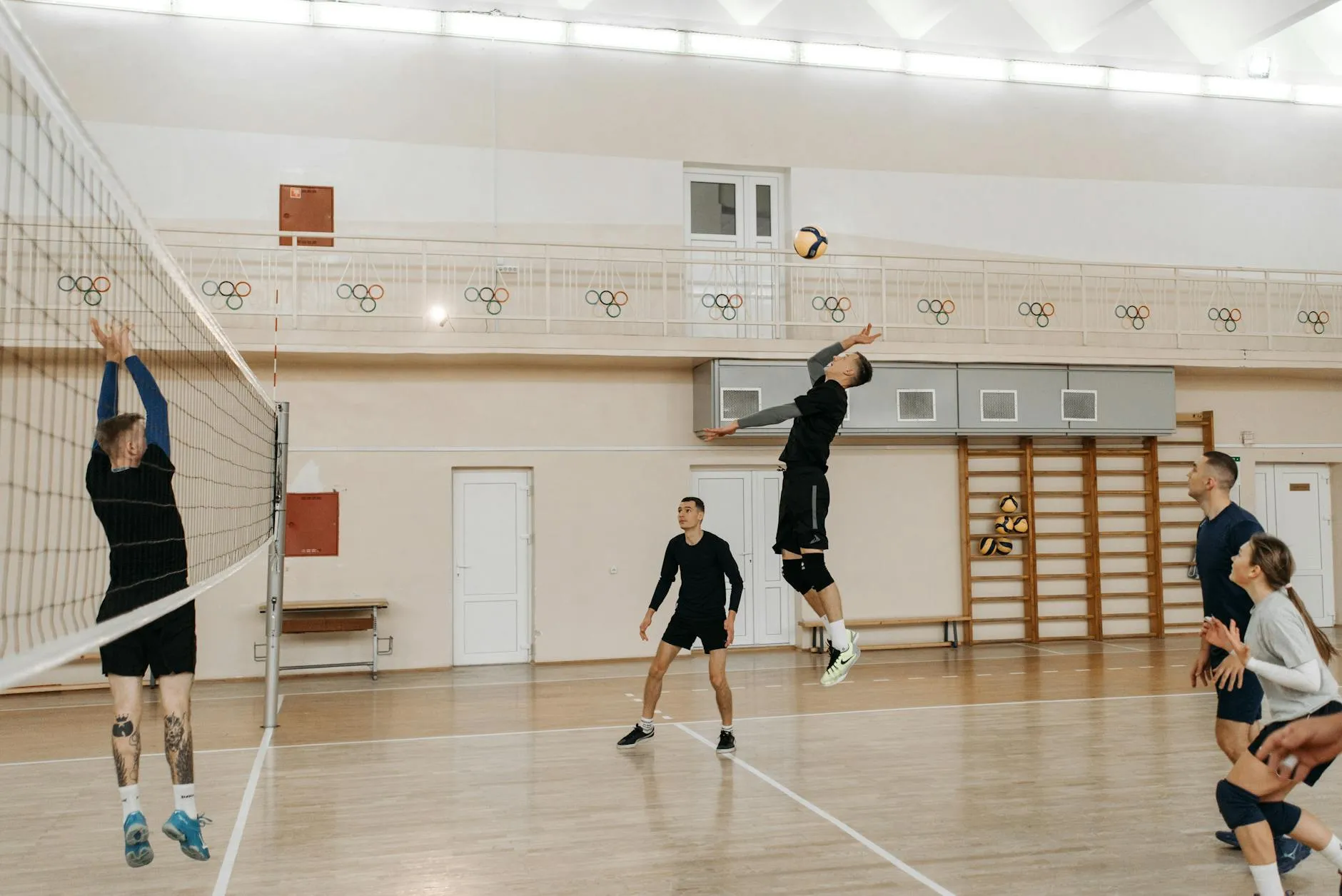 Volleyball match action