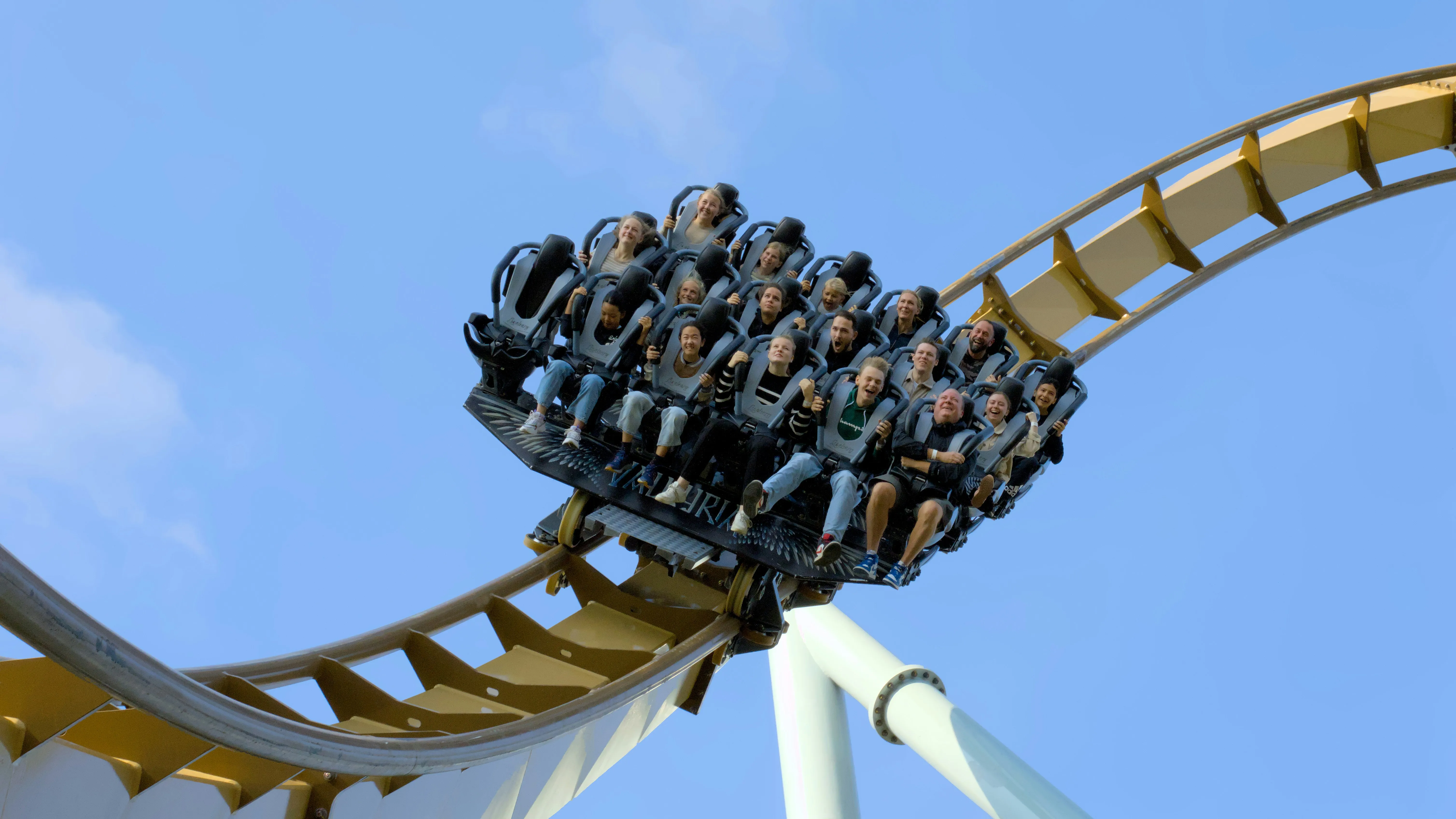 Young people enjoying theme park rides