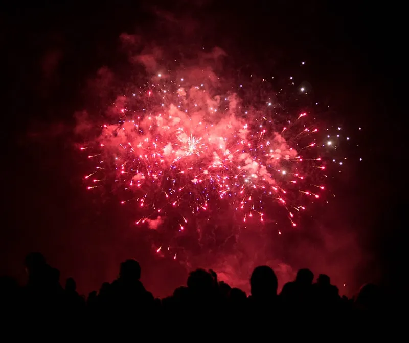 Firework display over crowd