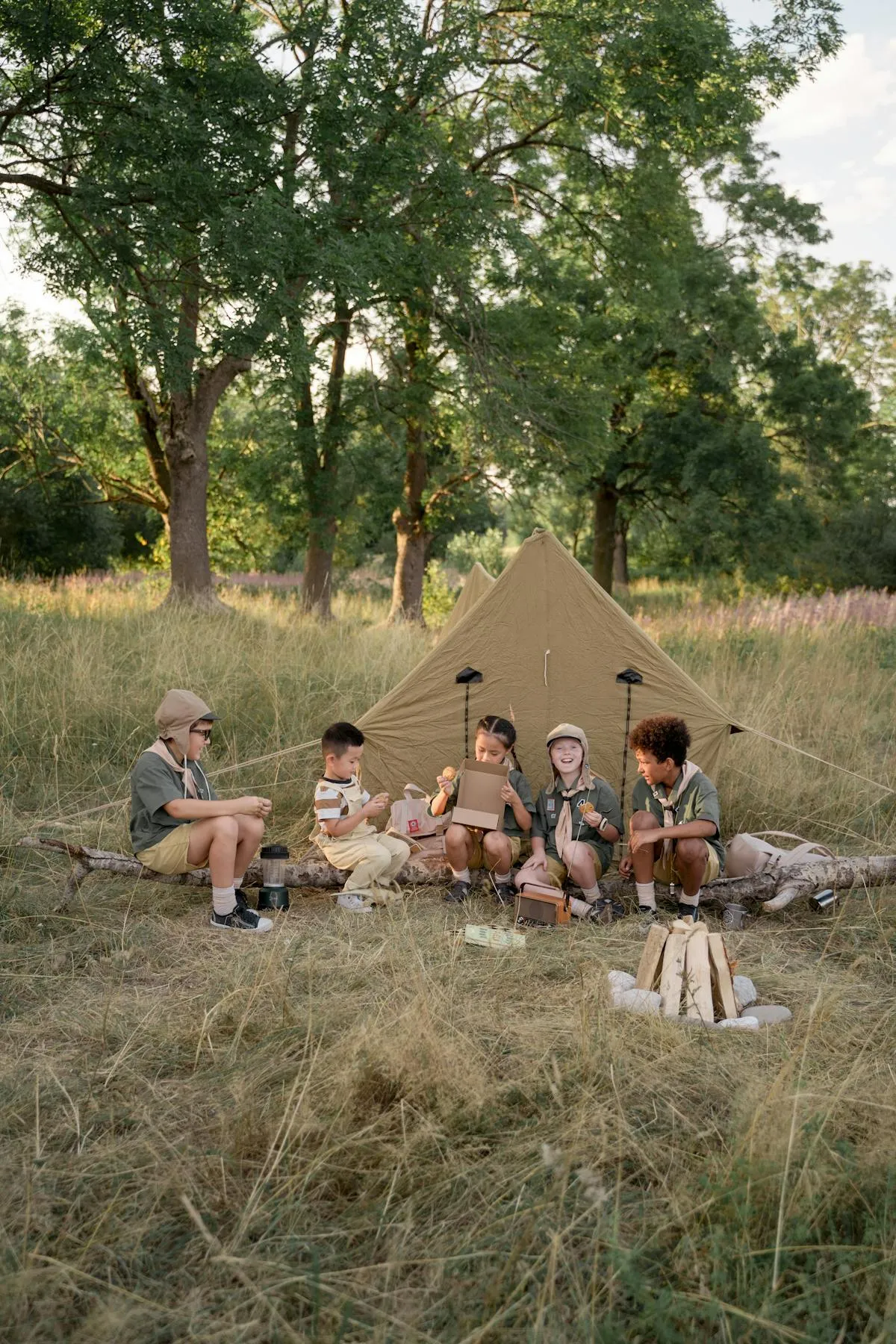 Youth group camping trip with tents