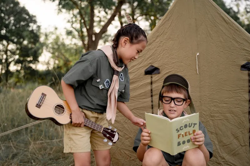 Young people around campfire