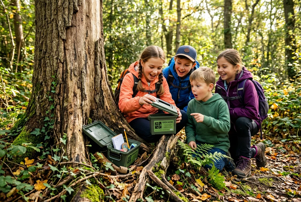 Young people using GPS for geocaching