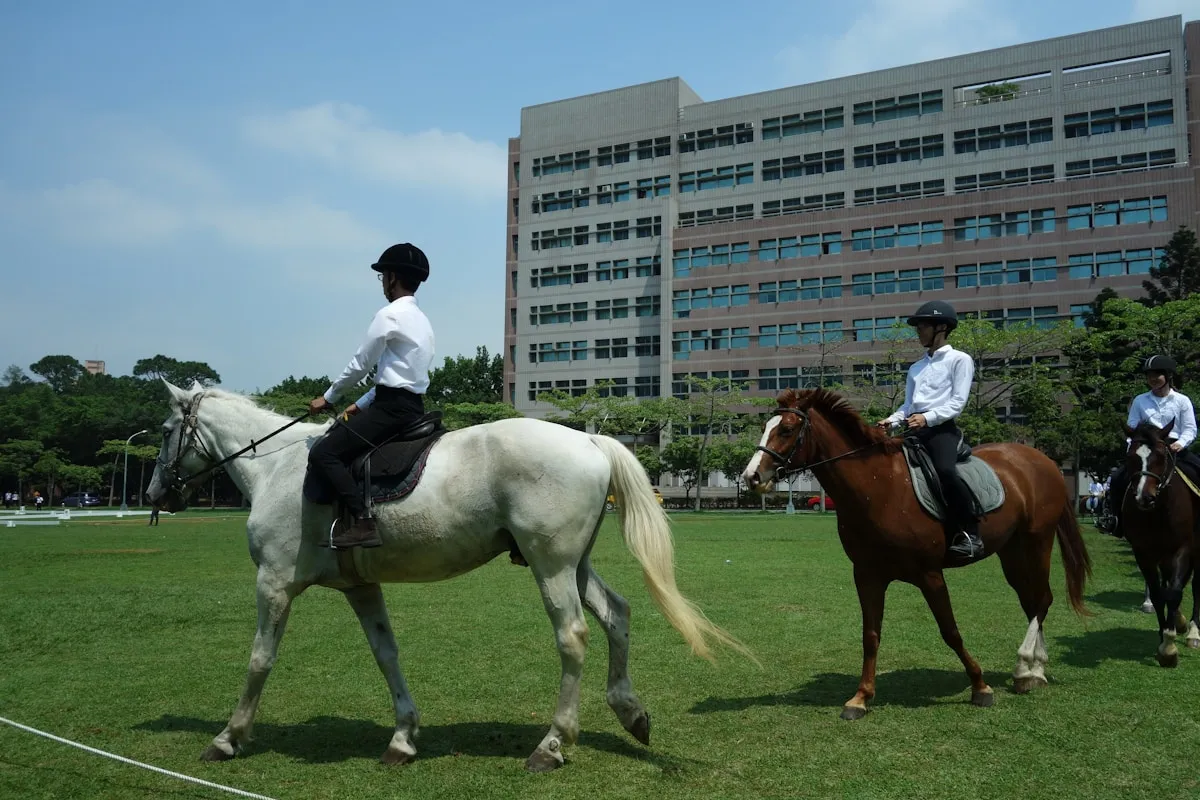 Youth learning to ride horses