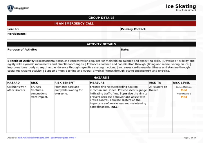 Ice Rink Risk Ice Skating Risk Assessment | Risk Assessment Wizard
