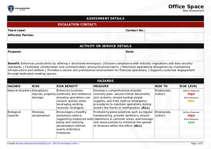 Work Space Risk Office Space Risk Assessment | Risk Assessment Wizard