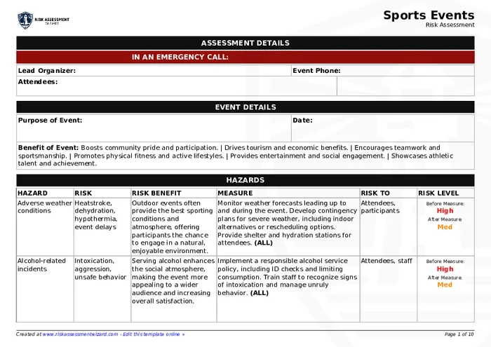 Netball Risk Assessment Examples Sports Events Risk Assessment | Risk Assessment Wizard