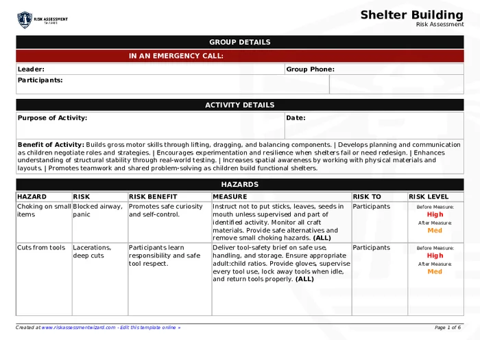Shelter Building Risk Assessment | Risk Assessment Wizard