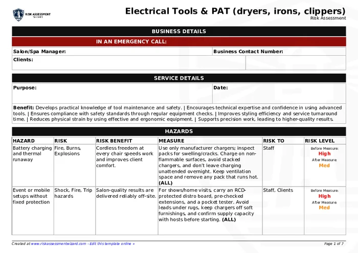 Electric Razor Risk Assessment Electrical tools & PAT (dryers, irons, clippers) Risk Assessment | Risk ...