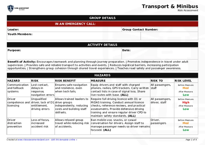 Minibus Checklist.pdf Transport & Minibus Risk Assessment | Risk Assessment Wizard