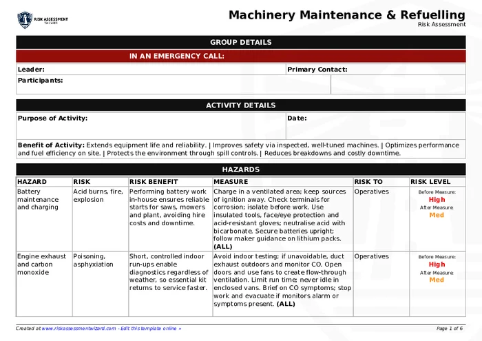 Preview of Machinery Maintenance & Refuelling