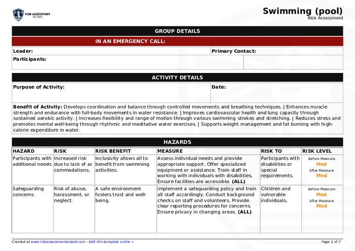 Pool Inflatable Risk Assessment Swimming (pool) Risk Assessment Template | Risk Assessment Wizard