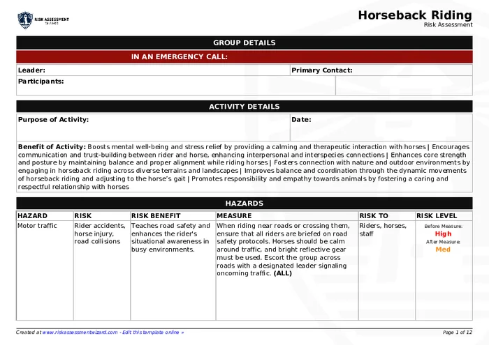 Over Riding Risk Threshold Horseback Riding Risk Assessment | Risk Assessment Wizard