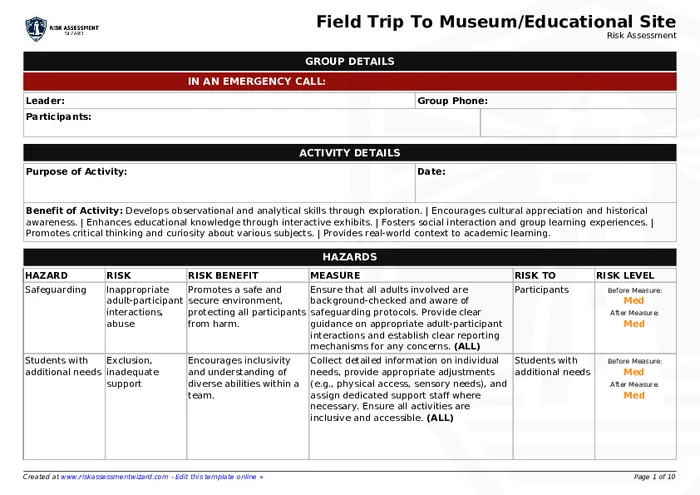 Preview of Field Trip to Museum/Educational Site